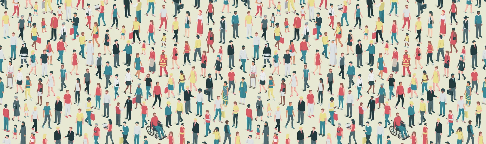 Illustration of a crowd from above walking in all directions