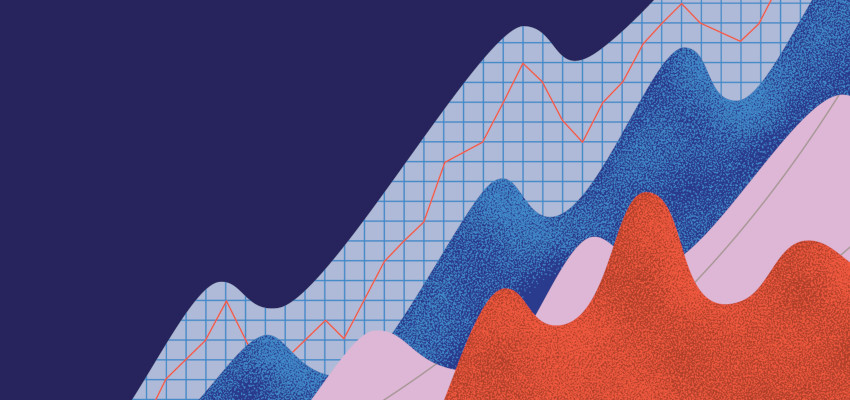 An illustration of sound wave charts that are layered to look like mountains